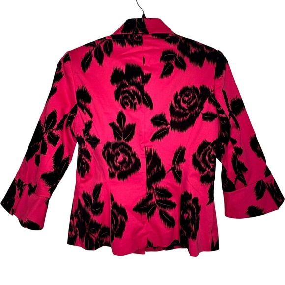 Trina Turk Pink Black Floral Blazer Womens 6 Bell Sleeve Button Career Cocktails - Picture 12 of 12